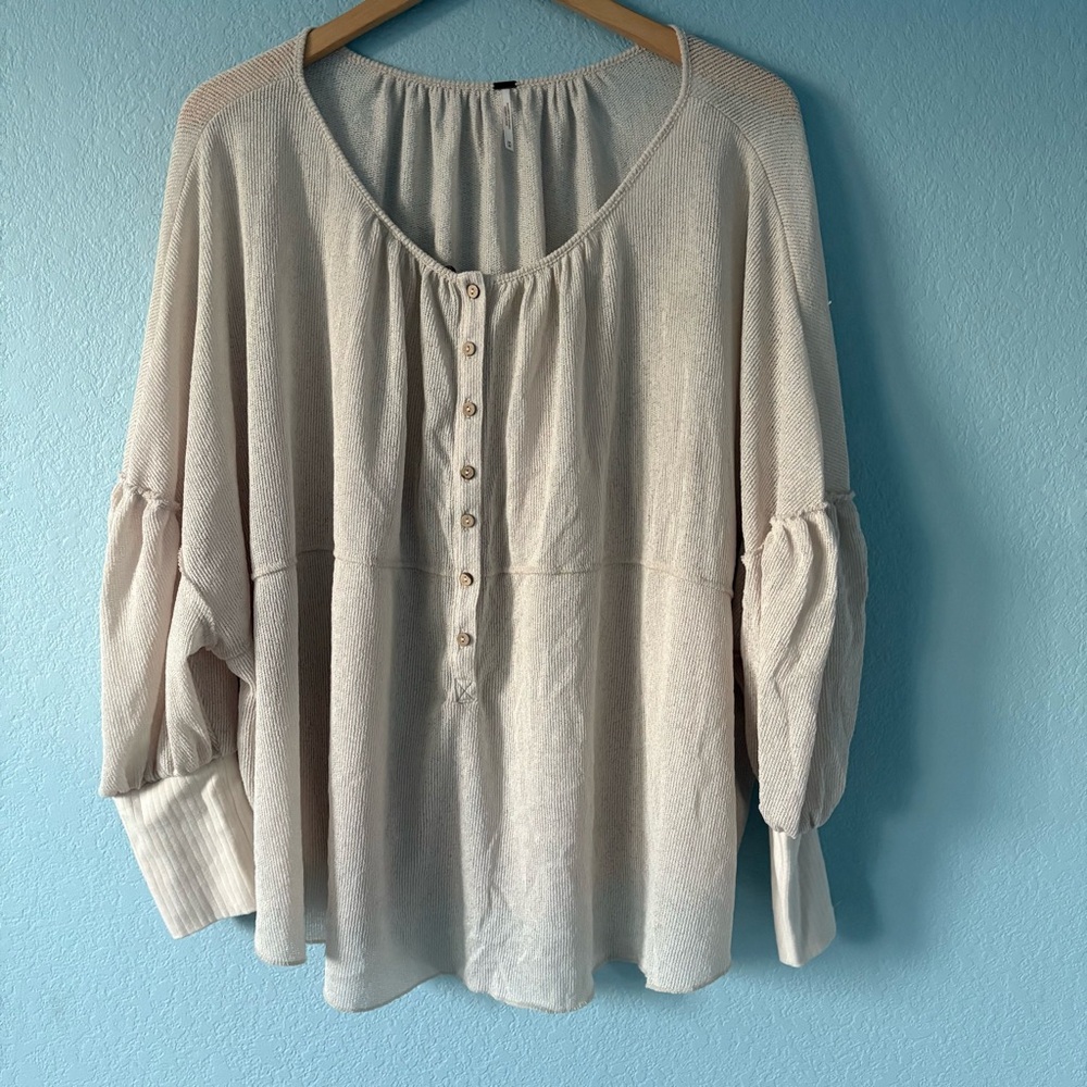 Free People Oversized Semi Sheer Boho Peasant 3/4" sleeve top